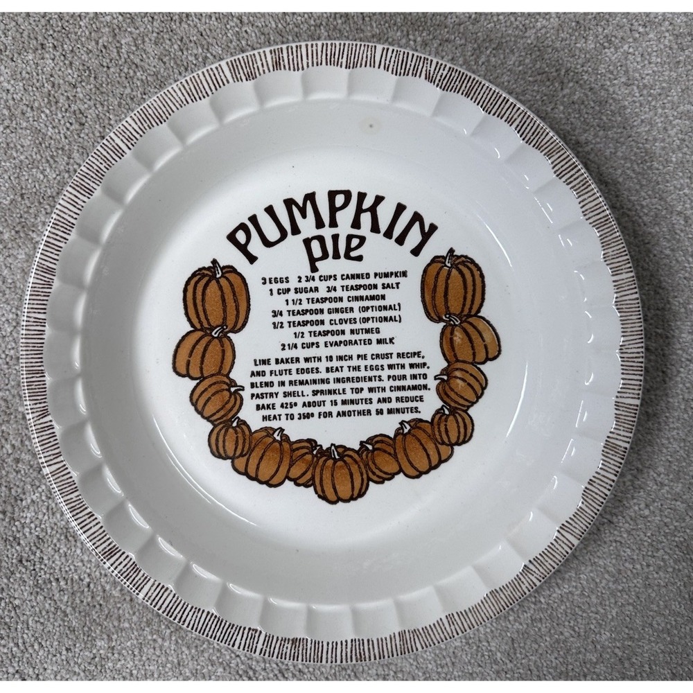 Vintage Royal China by Jeannette Country Harvest Pumpkin Pie Pan Plate w/ Recipe